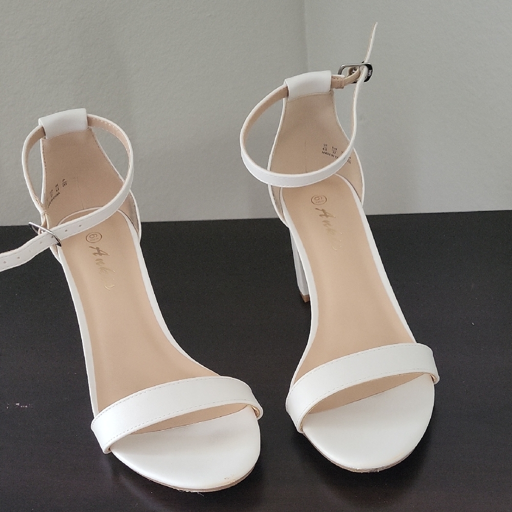 Elegant White Ankle Strap Heels By ANKIS